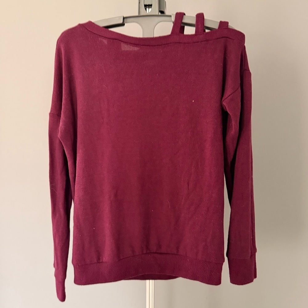 Aeropostale Burgundy Cold Shoulder Sweater Long Sleeve Knit Top